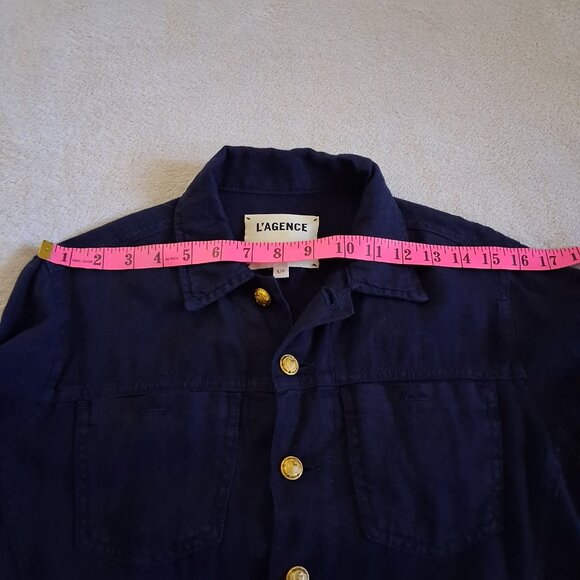 L'Agence Women's Size Small Navy Marine Celine Linen Lightweight Jacket - Picture 13 of 16